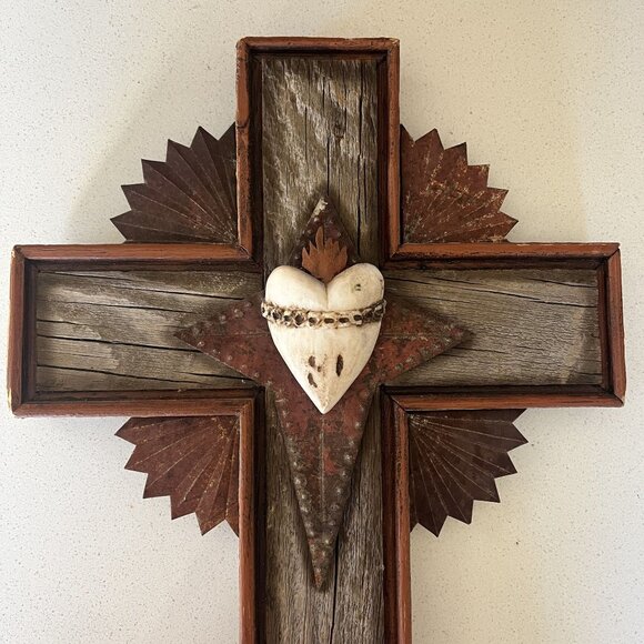 Arturo Montano "Gabby's Dad" Handmade Wood Tin Bone Cross Wall Art Southwestern - Picture 3 of 8